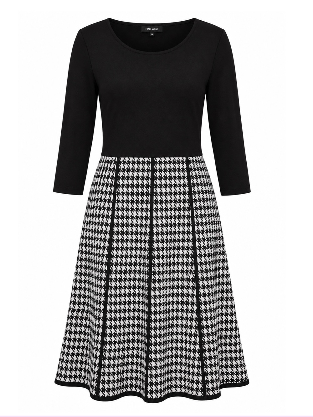 Nine West Black & White Houndstooth Fit-and-Flare Dress
